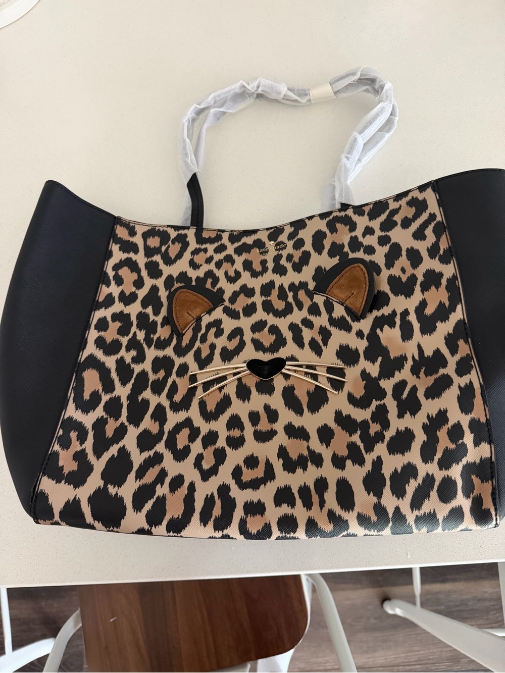 kate spade Leopard Cat Tote in Beige and Black